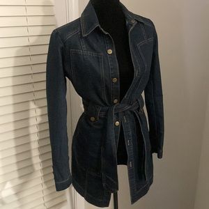 NEVER Worn! Long belted jean jacket